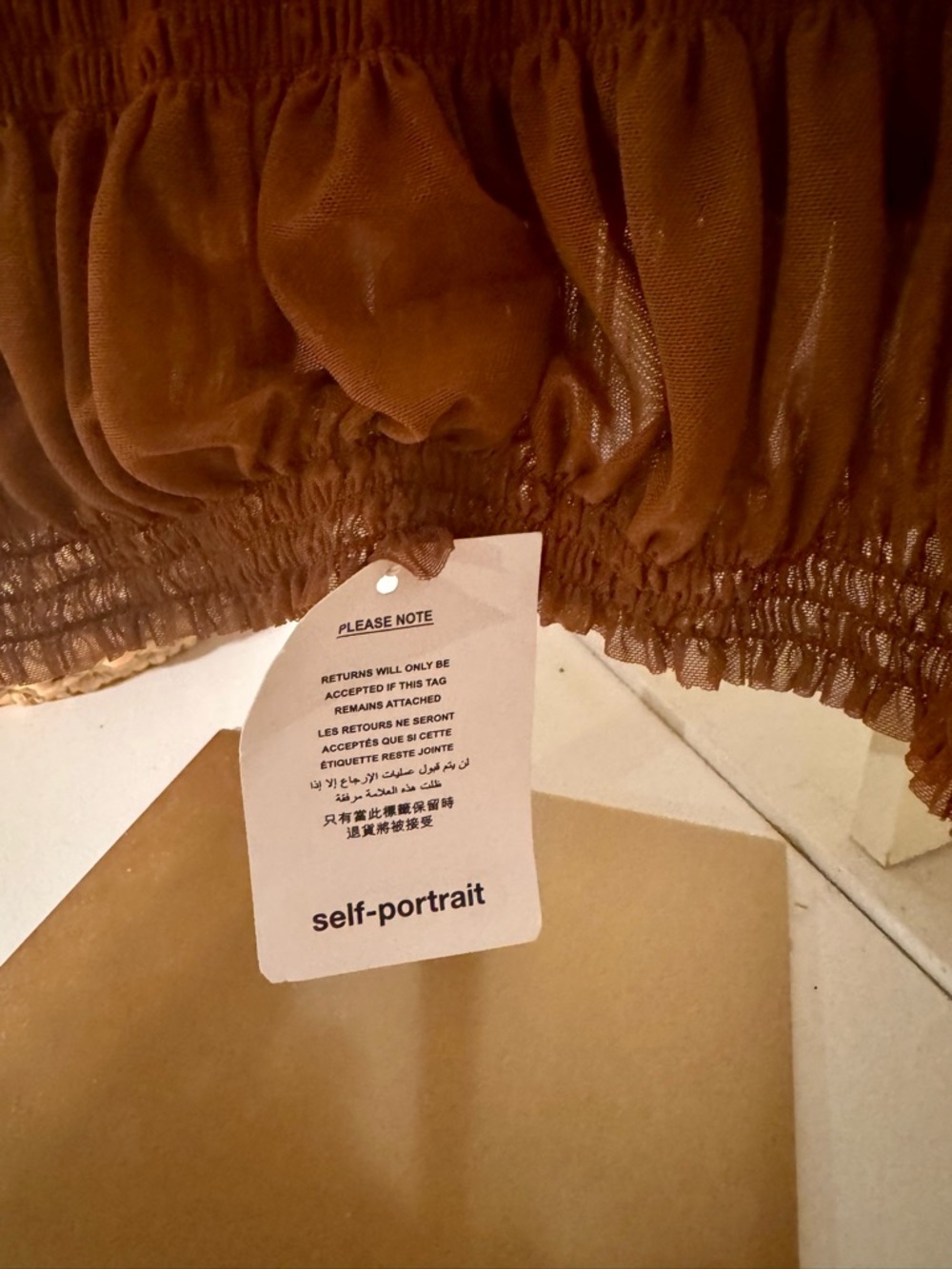 Self-Portrait Rust Brown Ruched Mesh Midi Dress - Picture 4 of 6